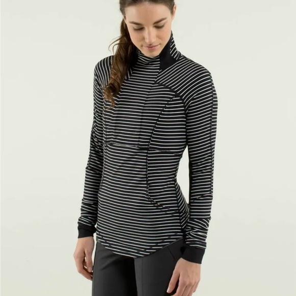 NWT Lululemon Base Runner Black & White Striped Half Zip Pullover Size… - Picture 2 of 6